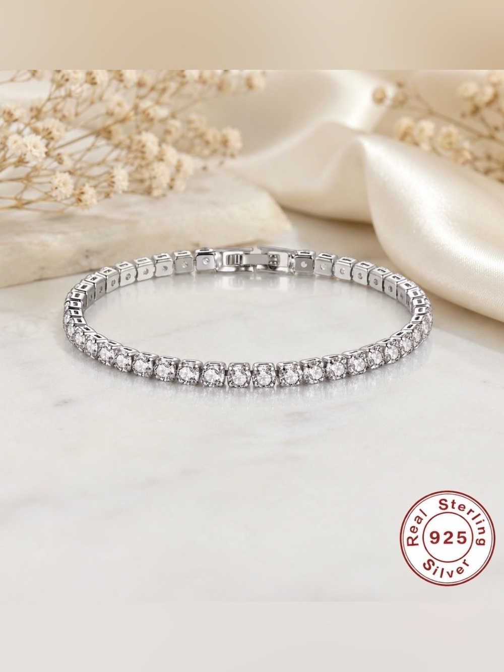 Classic Silver Tennis Bracelet with Clear Cubic Zirconia - Women Jewelry - Picture 4 of 8